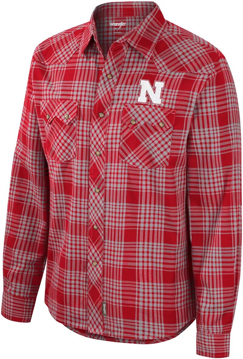 

Мужская рубашка на пуговицах в клетку Wrangler Nebraska Cornhuskers алого цвета