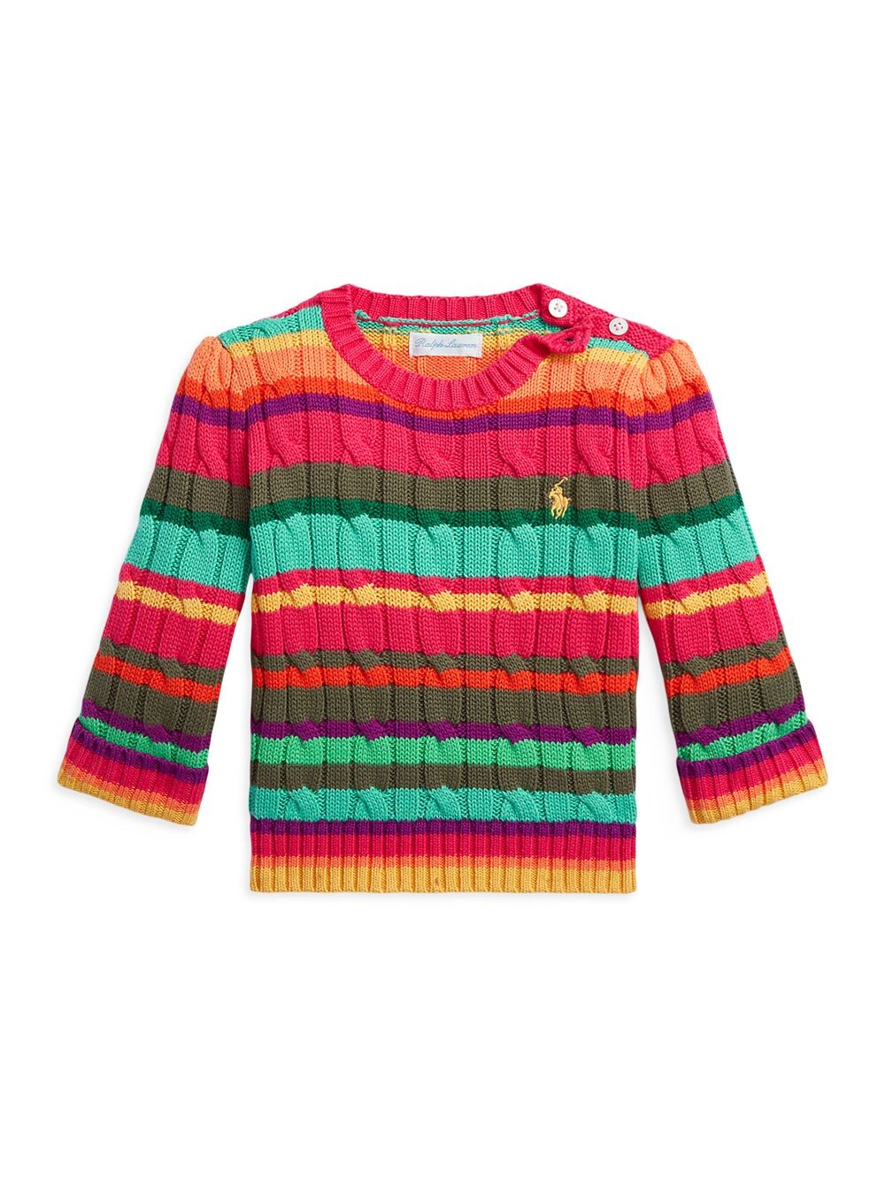 

Полосатый свитер вязания косами для девочки Polo Ralph Lauren, зеленый