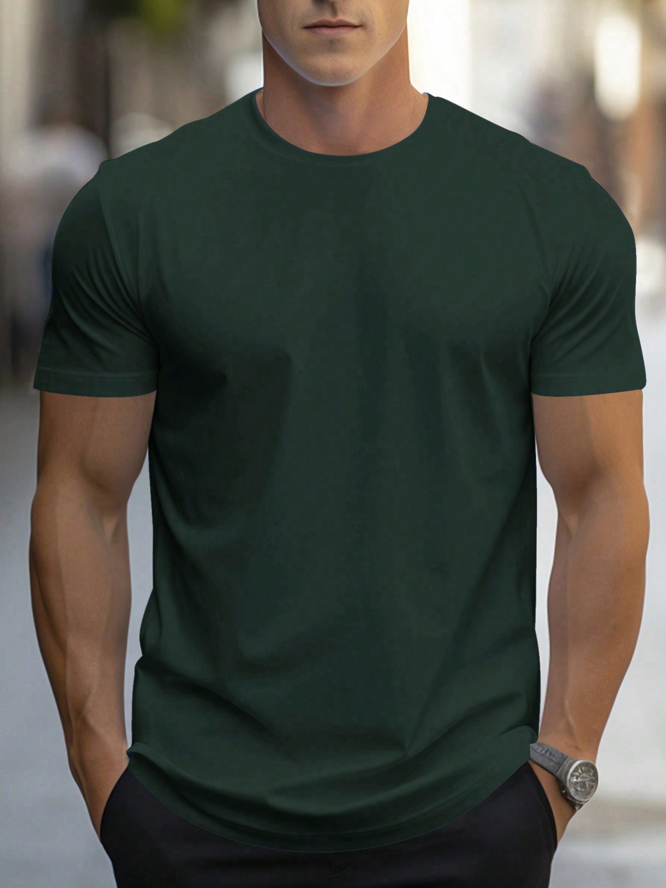 футболка однотонная Мужская однотонная футболка с короткими рукавами Manfinity, темно-зеленый