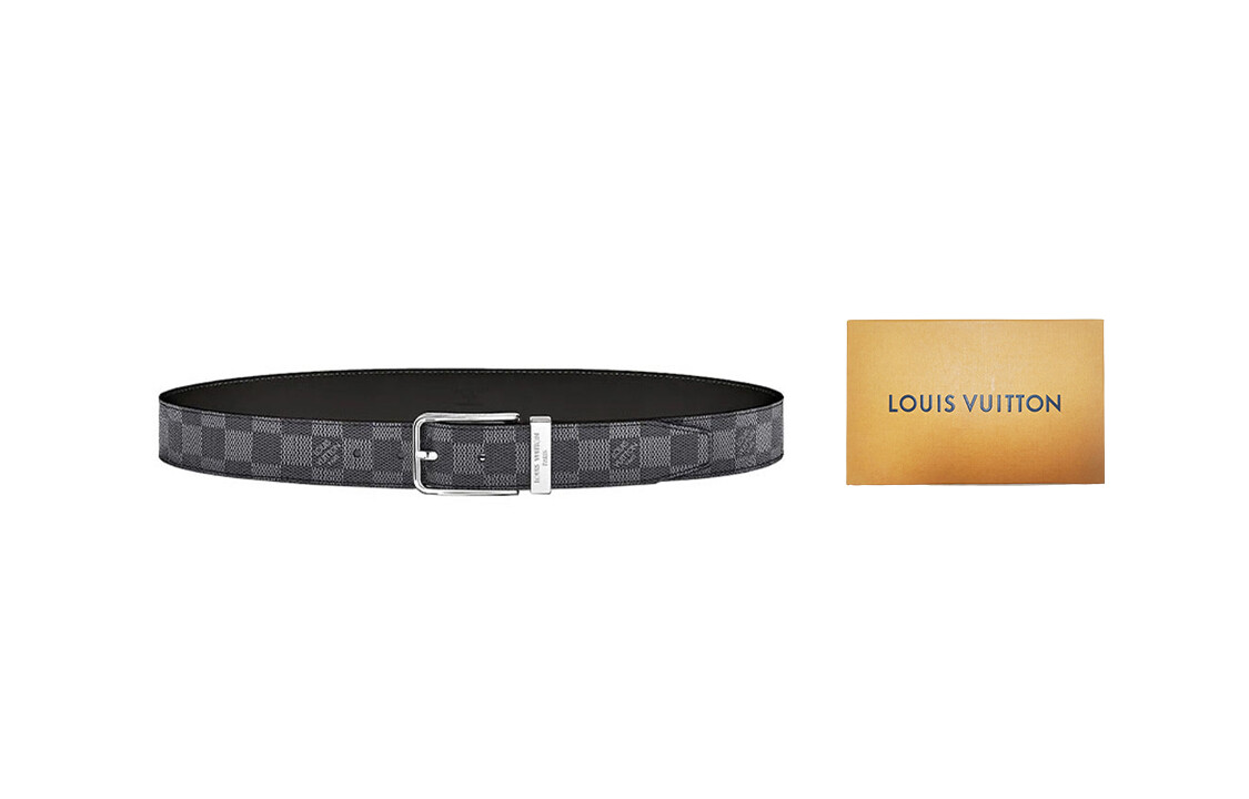 

Мужской кожаный ремень Louis Vuitton, серо-черный