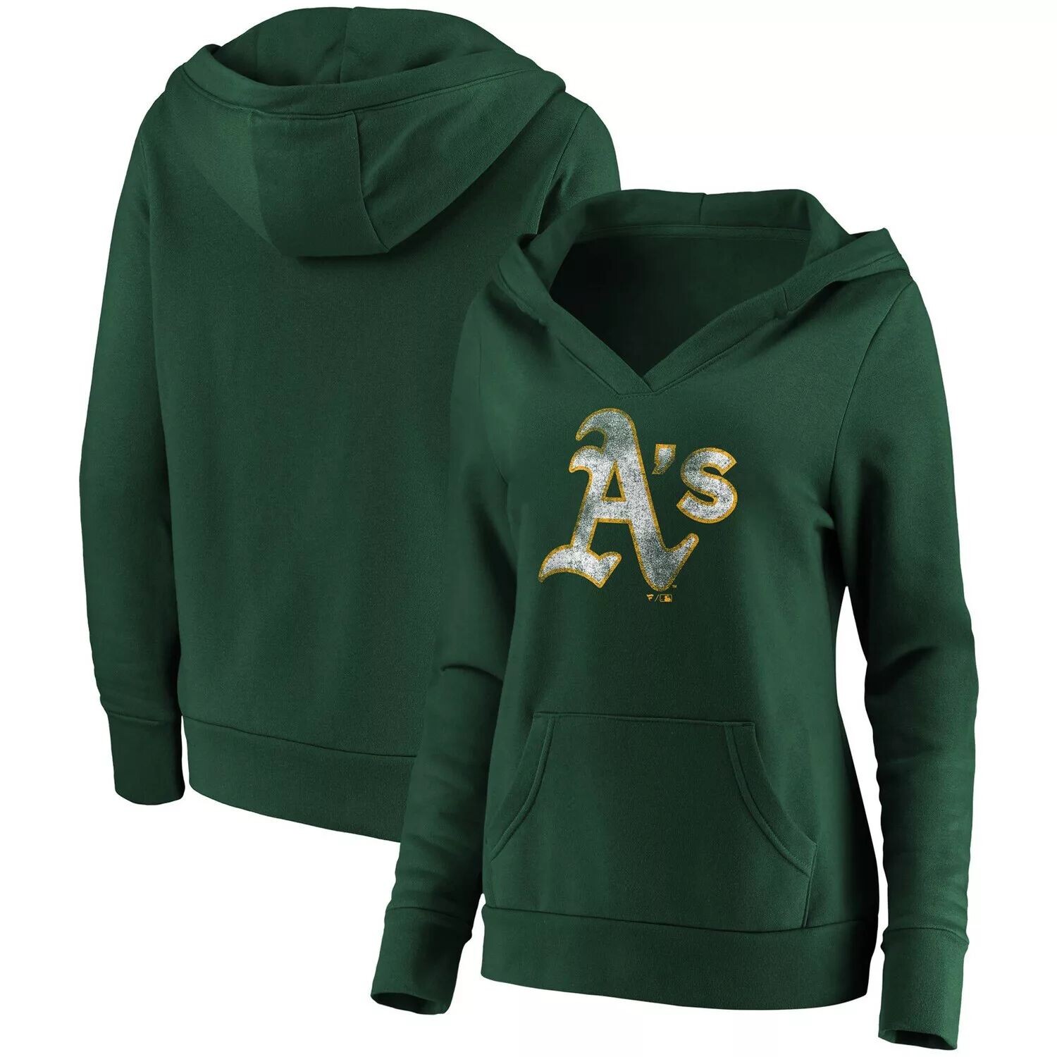 

Женский пуловер с капюшоном Fanatics зеленого цвета с логотипом Oakland Athletics Core Team Crossover и V-образным вырезом Fanatics, Зеленый