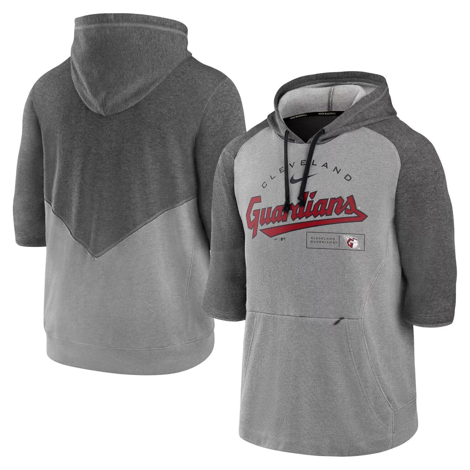 

Мужской пуловер с капюшоном Nike Heathered Charcoal/Heathered Grey Cleveland Guardians Team Modern Arch с рукавами 3/4