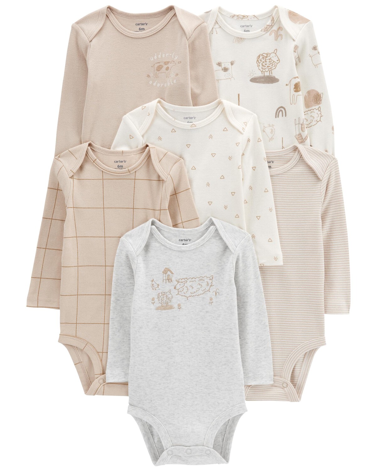 

Детские комплекты из 6 боди с длинными рукавами Carter's, мультиколор