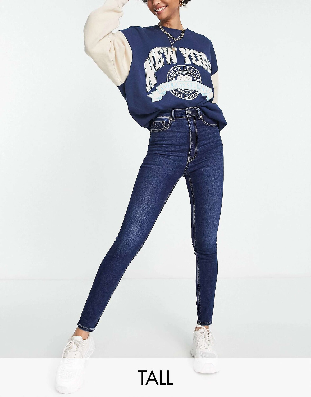 

Синие джинсы скинни Stradivarius Tall с очень высокой талией