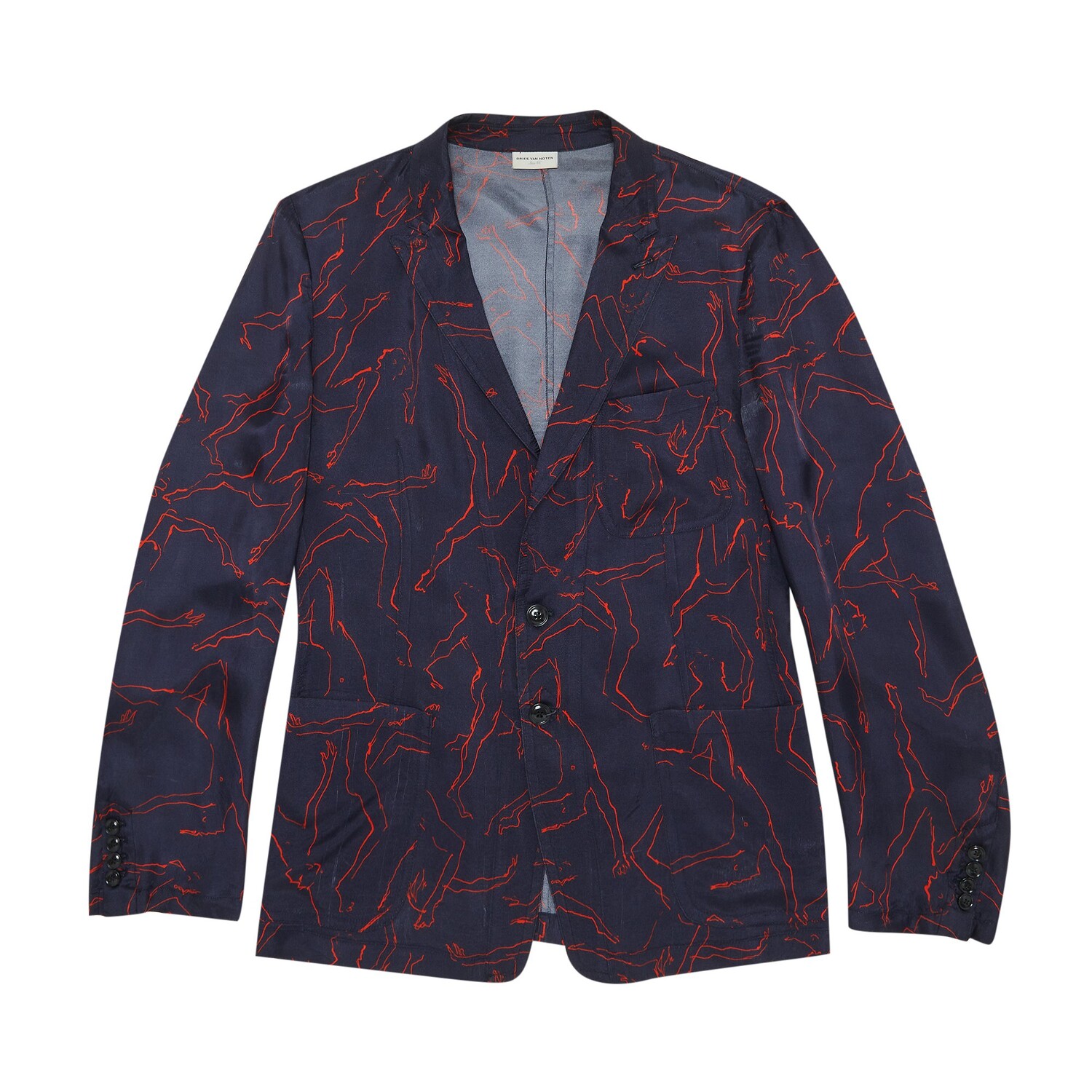 

Винтажный однобортный блейзер для танцев Dries Van Noten, темно-синий/красный