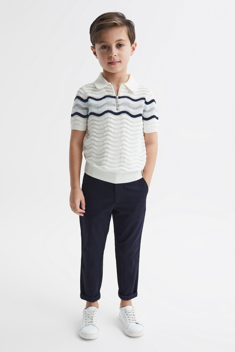 

Текстурная футболка Cole с короткой молнией Reiss, белый