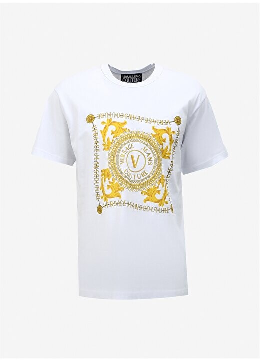 

Белая мужская футболка с круглым вырезом 75GAHF07CJ00FG03 Versace Jeans Couture, белый