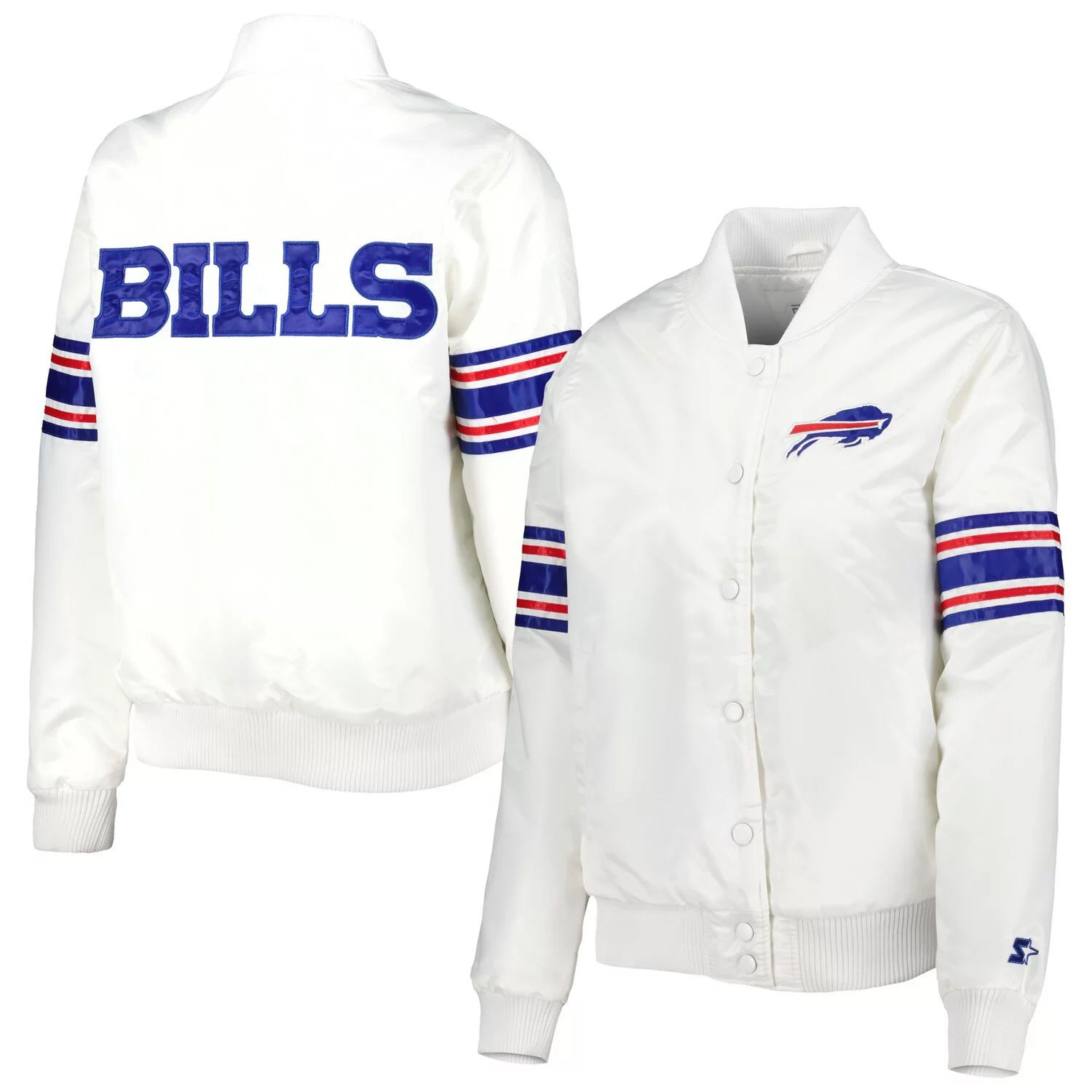 Женская стартовая белая атласная университетская куртка Buffalo Bills на пуговицах Starter