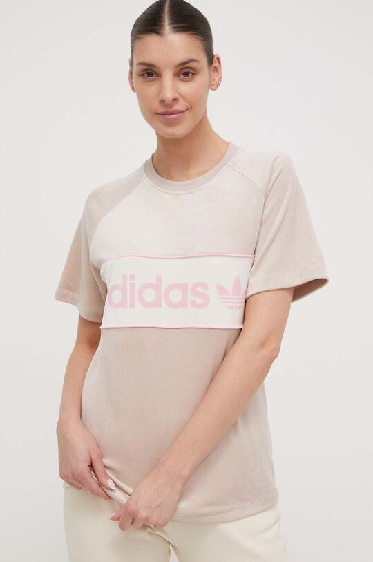 

Велюровая футболка adidas Originals, бежевый