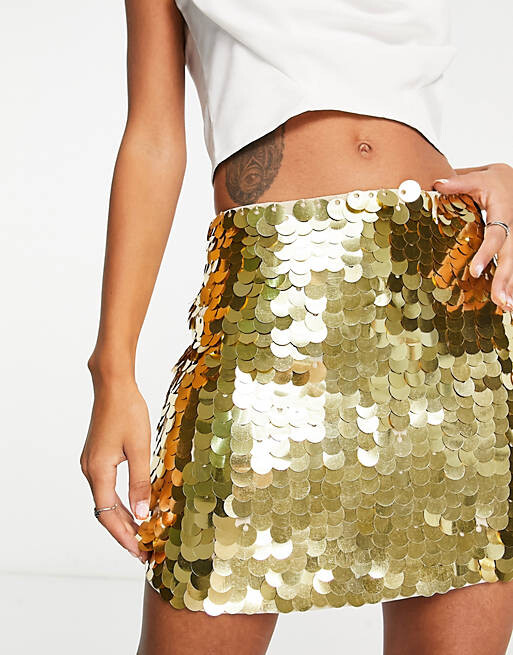 

Золотая мини-юбка с диско-пайетками Miss Selfridge Festival Premium