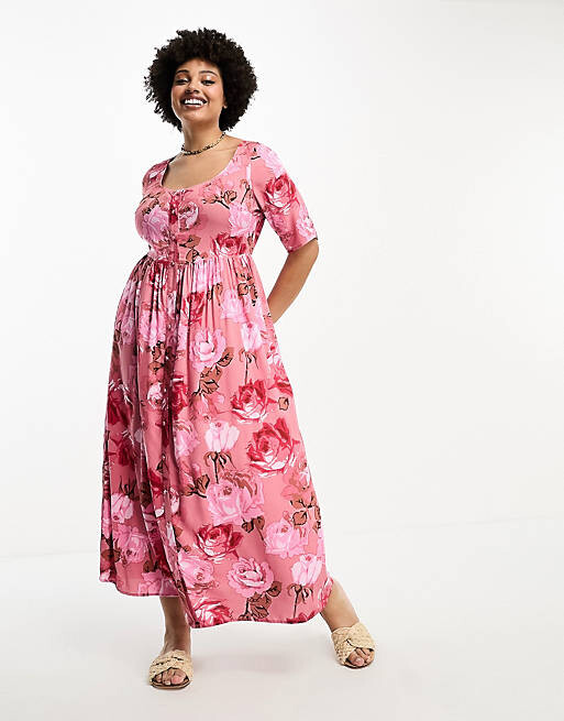 

Платье миди с квадратным вырезом и пуговицами ASOS DESIGN Curve