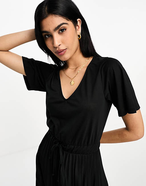 

Черное платье миди со складками и v-образным вырезом на талии ASOS DESIGN, Черный