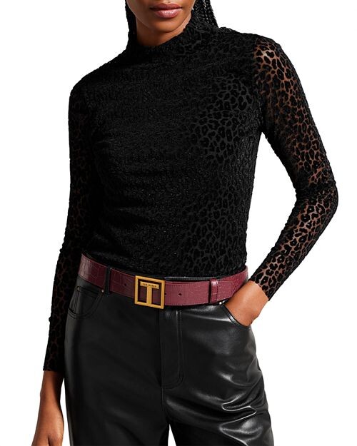 

Кожаный ремень Telisy Statement с Т-пряжкой и тиснением под крокодила Ted Baker, цвет Purple
