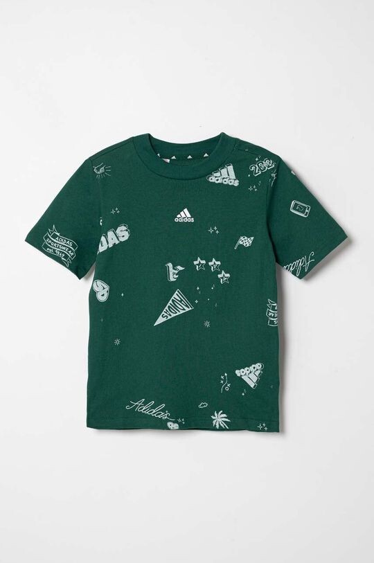 

Детская хлопковая футболка J BLUV Q3 AOPT adidas, зеленый