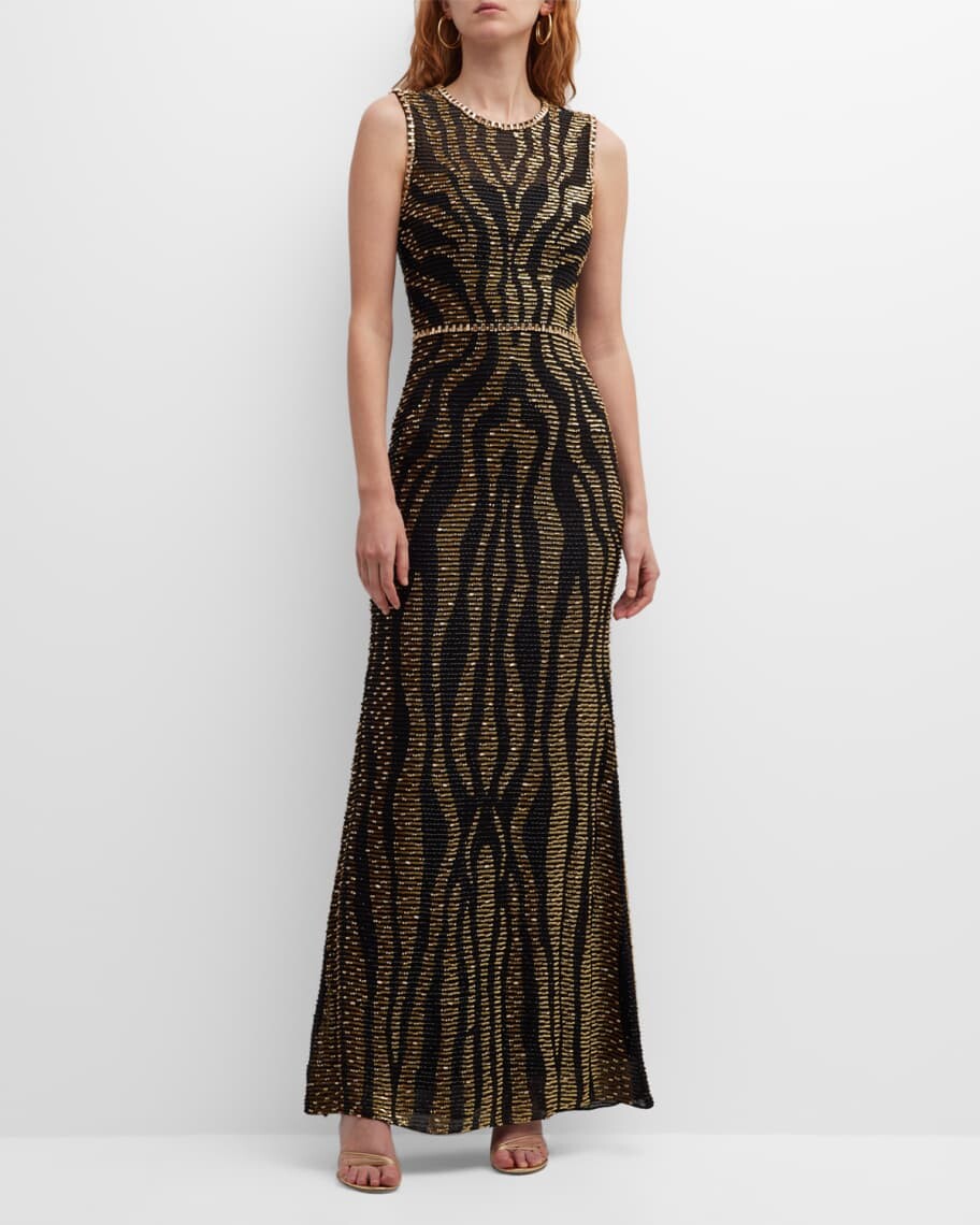 

Платье-колонна без рукавов с зебровым бисером Jenny Packham
