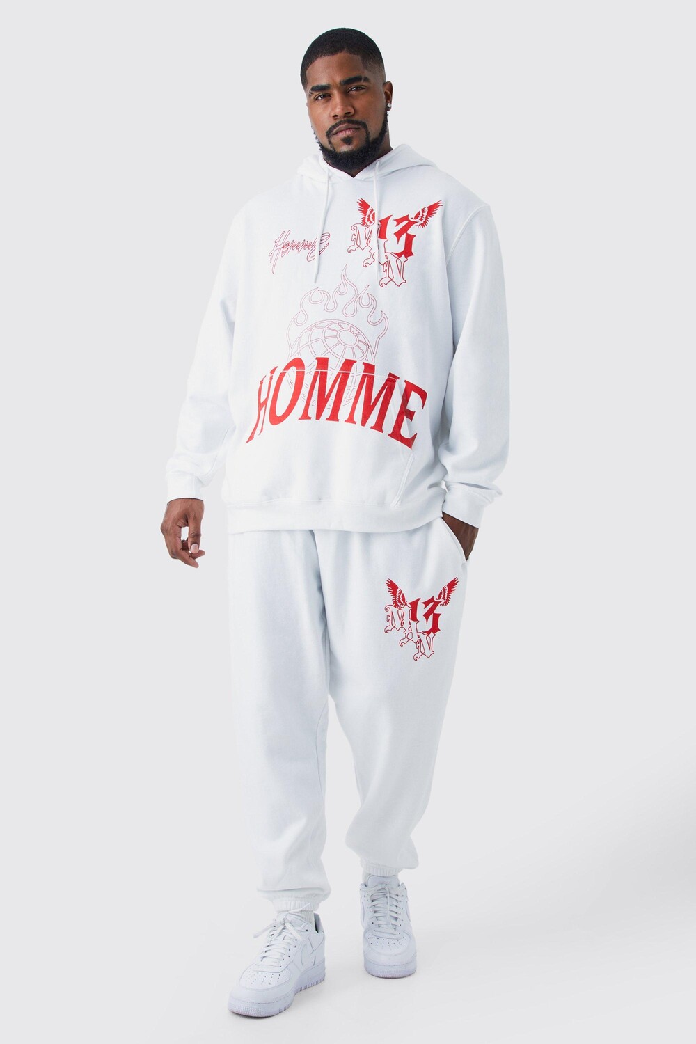 

Спортивный костюм с капюшоном plus doodle graffiti Boohoo, белый