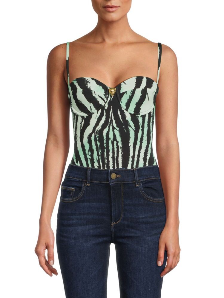 

Боди на косточках с зебровым принтом Roberto Cavalli, цвет Nero Verde