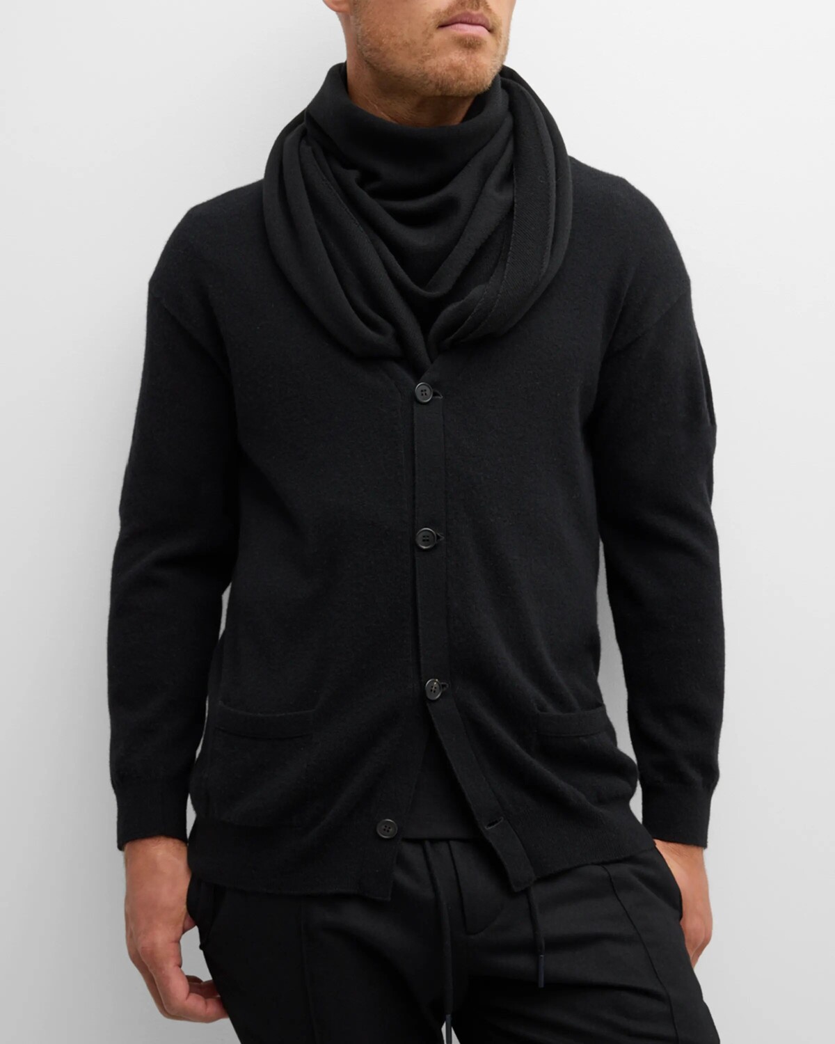 

Мужской вязаный шерстяной шарф Akaishi Wish Loro Piana, цвет Black