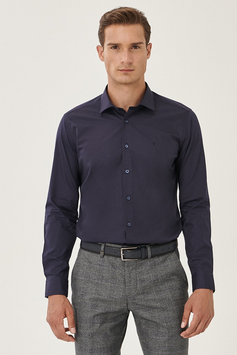 Облегающая рубашка с острым воротником Ac&Co, синий рубашка с петлицами и острым воротником ac