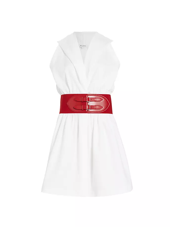 

Хлопковое мини-платье с поясом и капюшоном Alaïa, белый