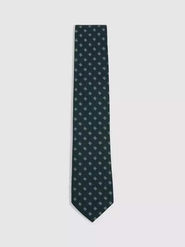 

Галстук Reiss Rimini Geometric Wool Silk Blend, цвет forest green