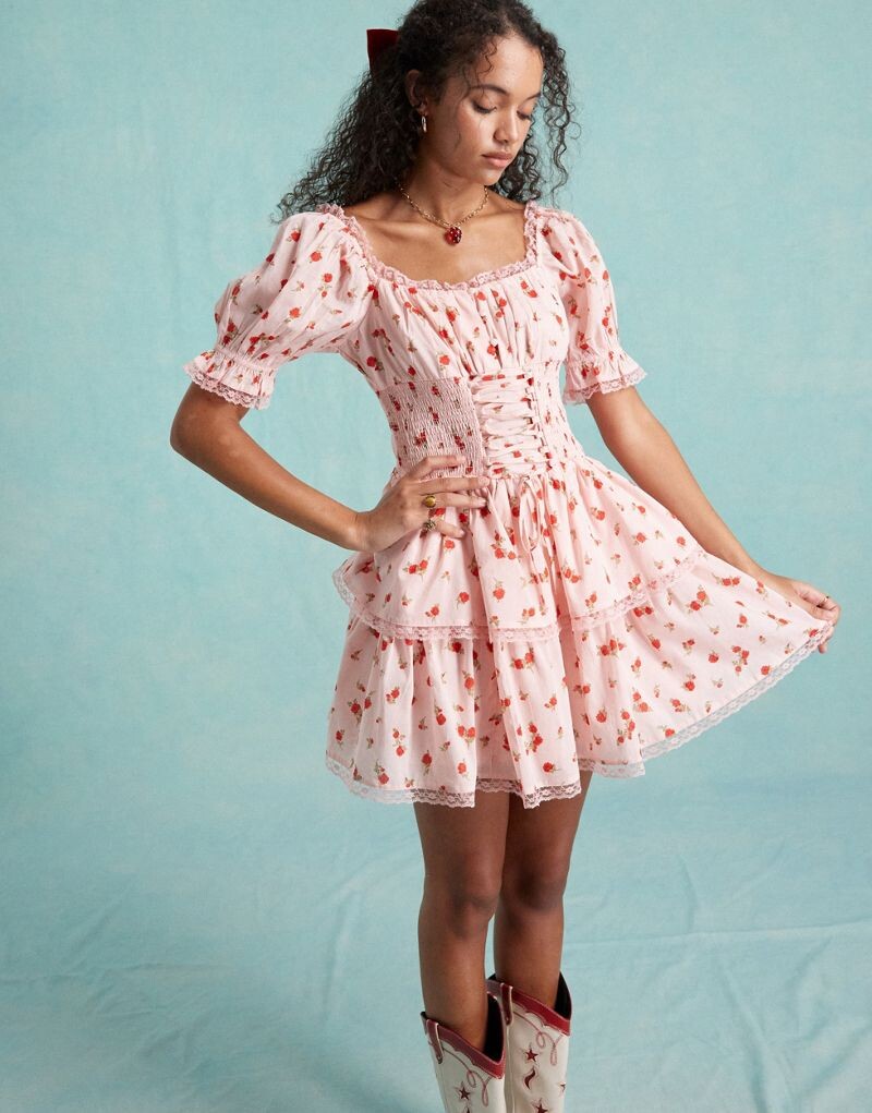 

Розовое корсетное платье мини с цветочным принтом Miss Selfridge