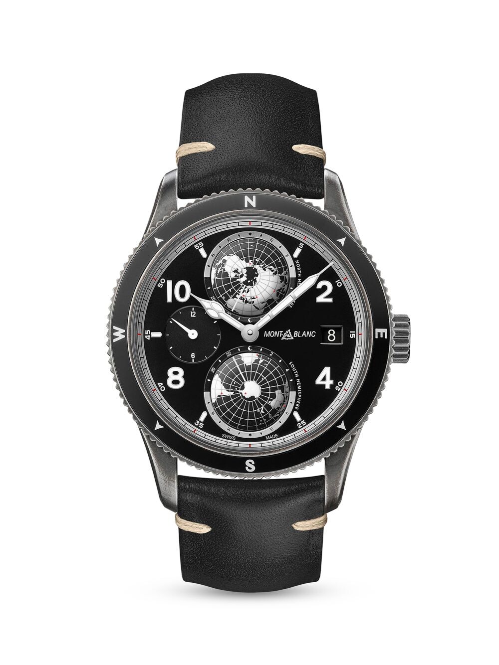 

Часы 1858 Geosphere из нержавеющей стали и кожаного ремешка Montblanc, черный