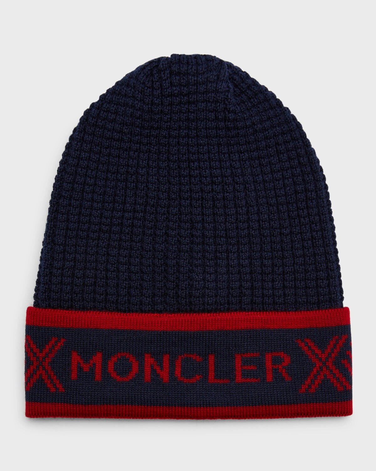 

Детская вязаная шапка в рубчик с логотипом Moncler, цвет Blue