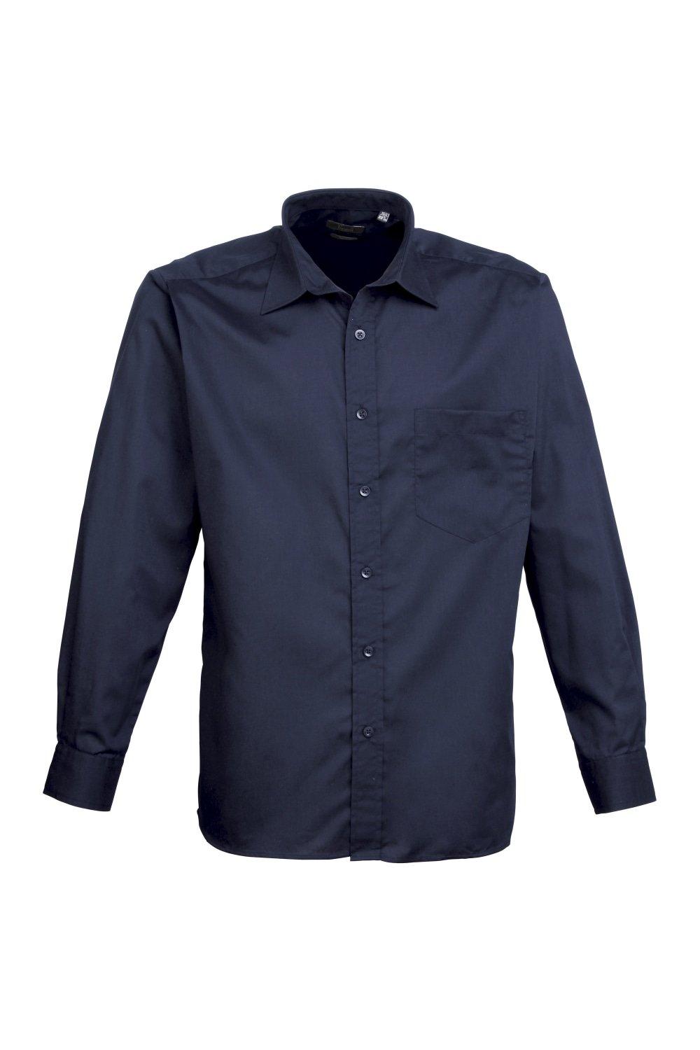 Простая рабочая рубашка из поплина с длинными рукавами Premier, темно-синий