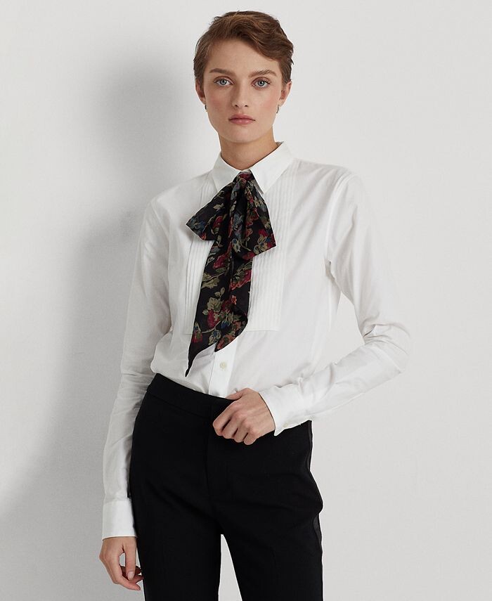 

Женская рубашка из хлопкового сукна с защипами Lauren Ralph Lauren, белый