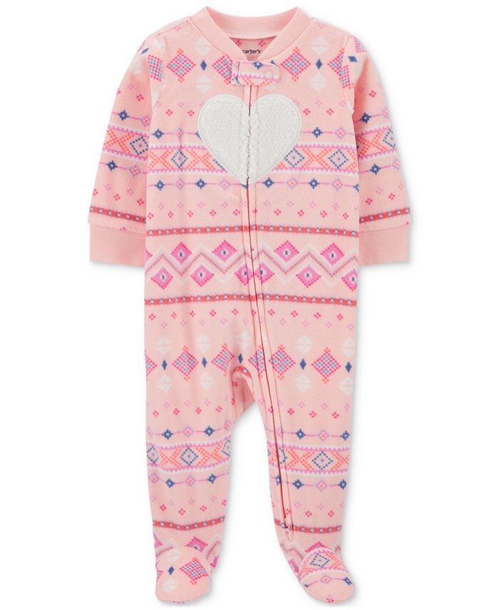 

Флисовая одежда для сна Fair Isle на молнии для маленьких девочек; Комбинезон для игр с ногами Carter's, розовый