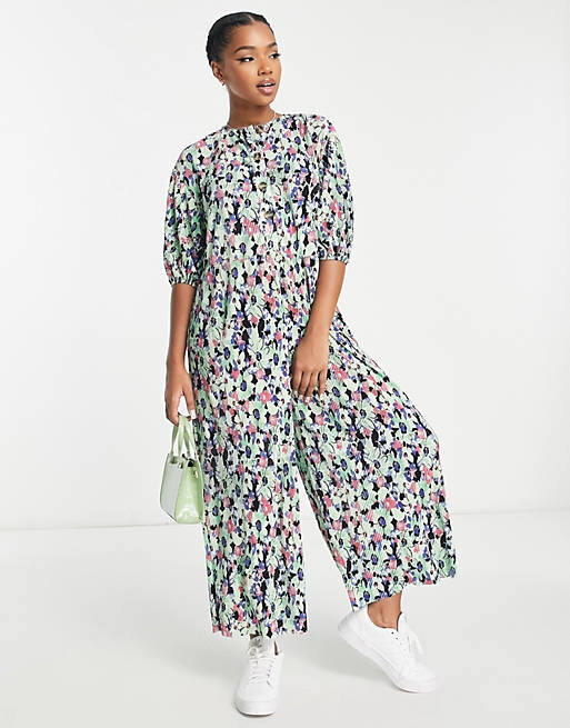 

Плиссированный комбинезон с цветочным принтом ASOS DESIGN