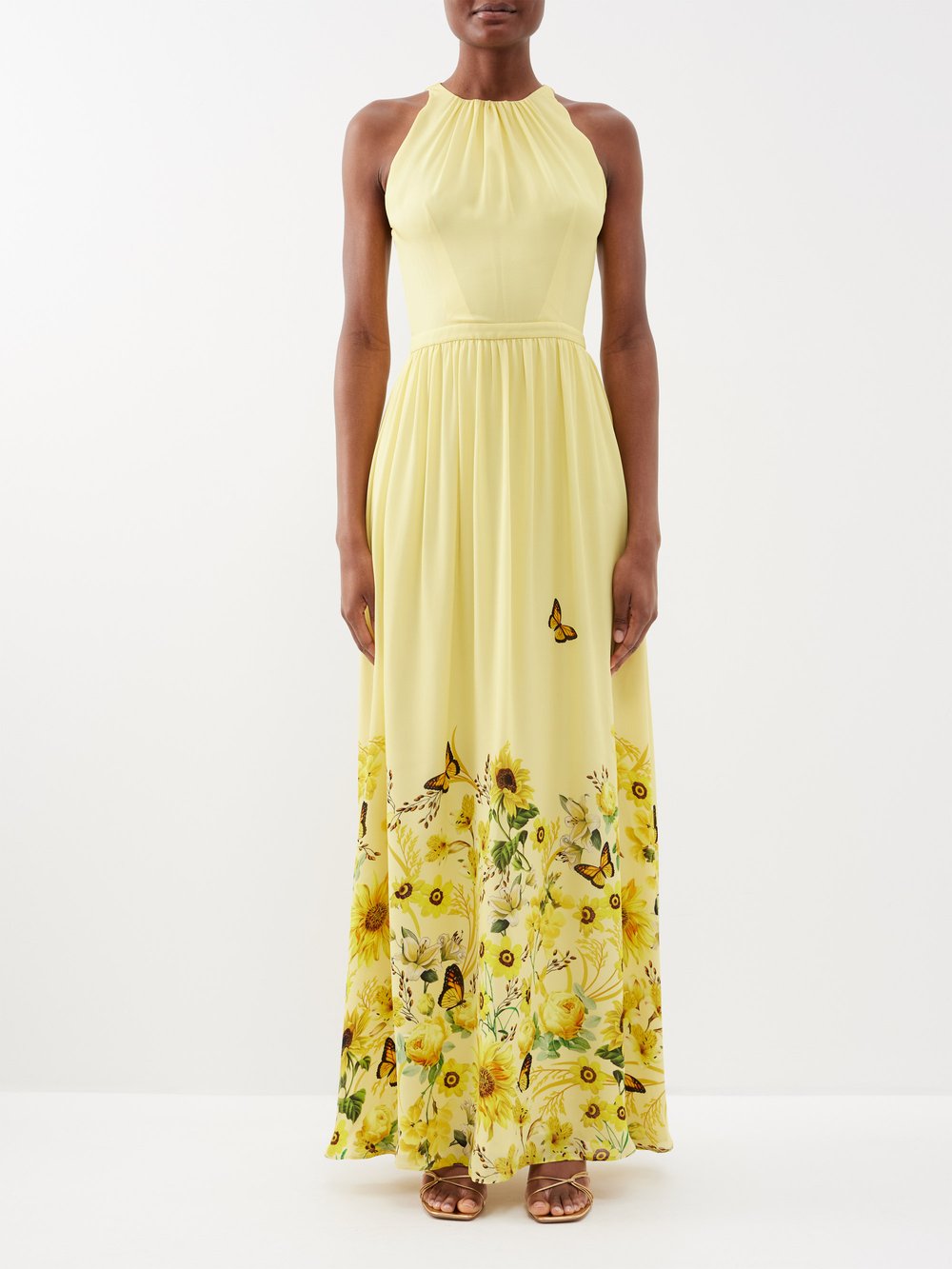 цена Платье макси gardenia из шелкового жоржета с цветочным принтом Mary Katrantzou, желтый