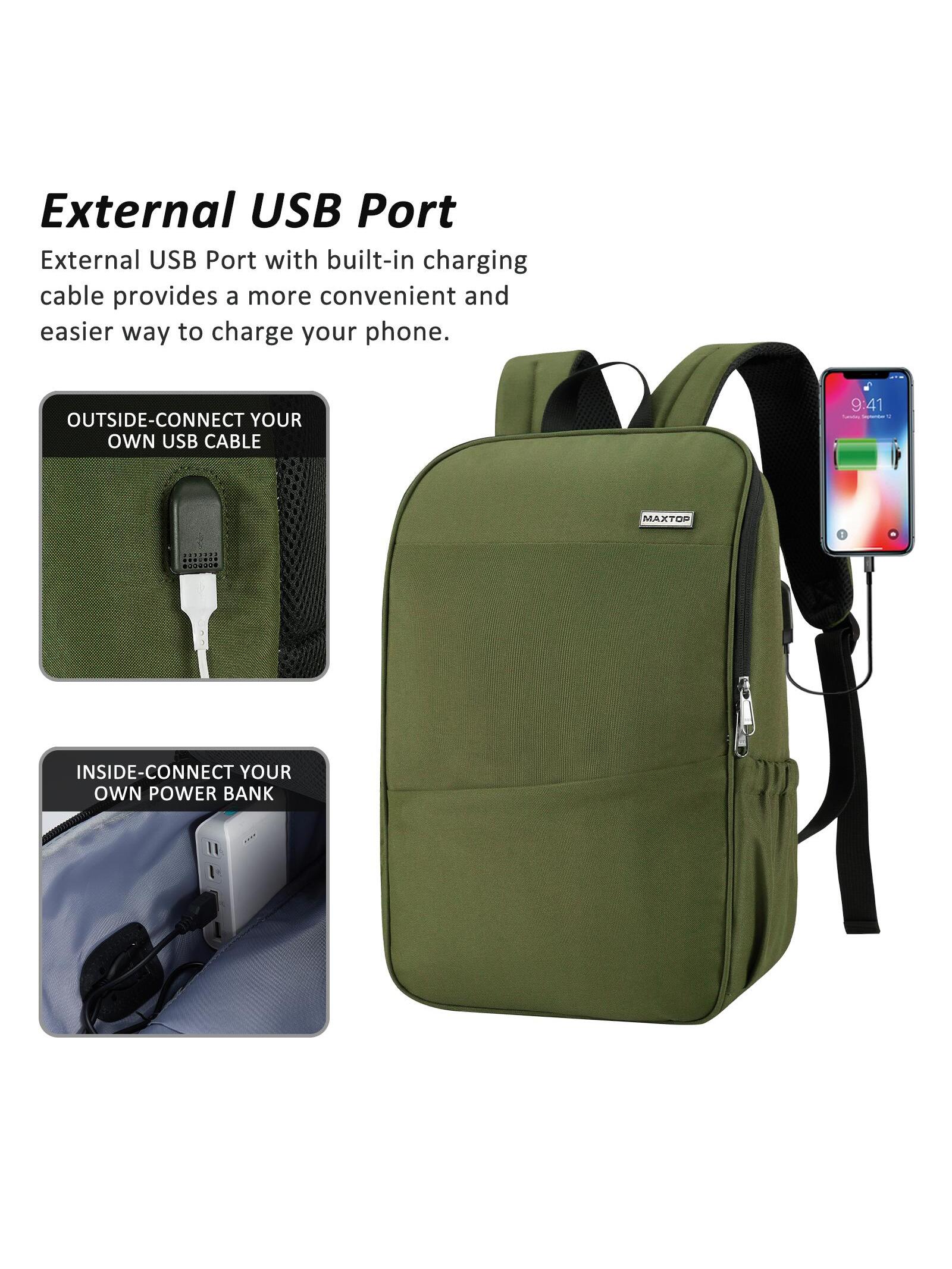 MAXTOP Рюкзак для ноутбука для студенческого компьютера с глубоким хранением и USB-портом для зарядки Подходит для 16-дюймового ноутбука, армейский зеленый