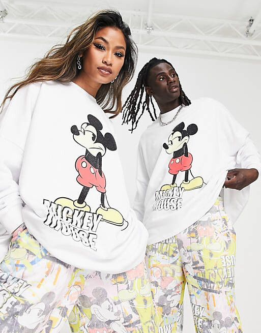 

Белый свитшот унисекс в стиле унисекс с принтами Disney ASOS DESIGN Punk Mickey