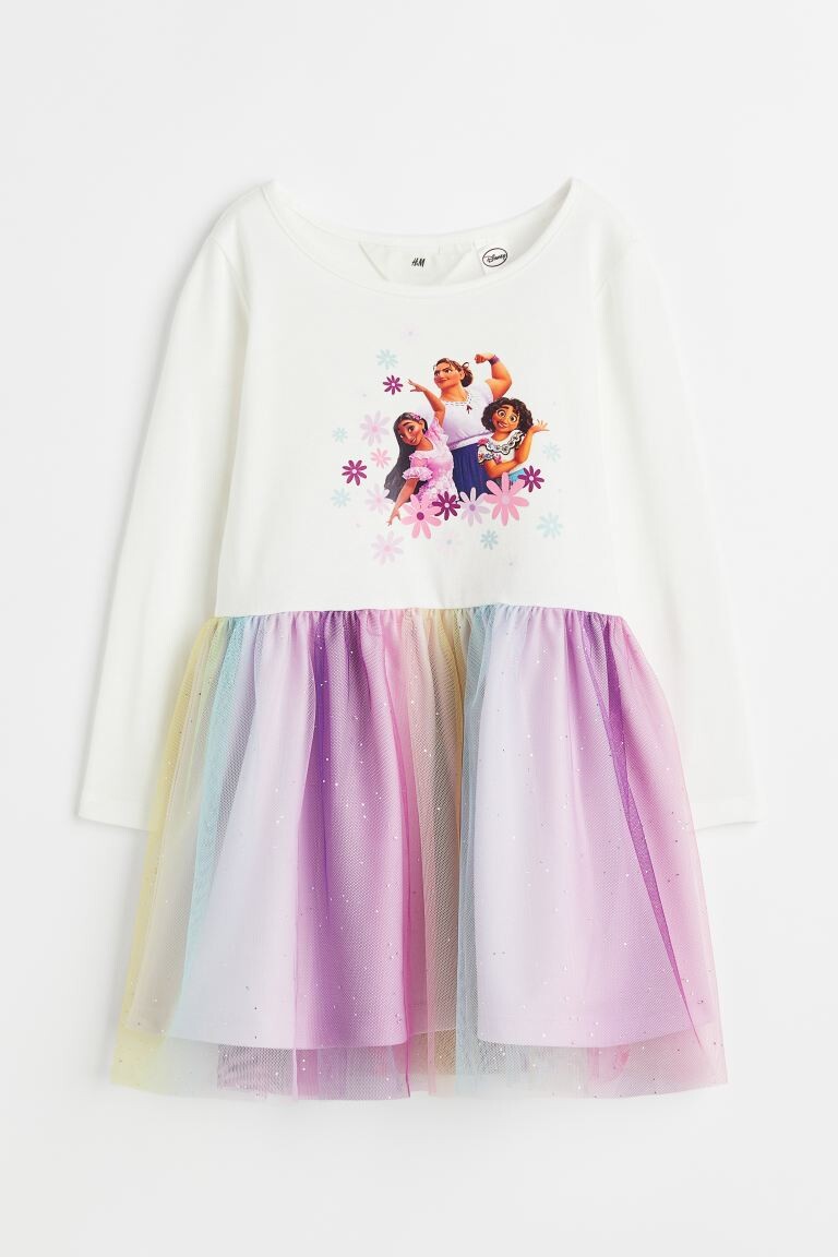 

Платье H&M Disney Encanto Tulle-skirt Jersey, белый/мультиколор