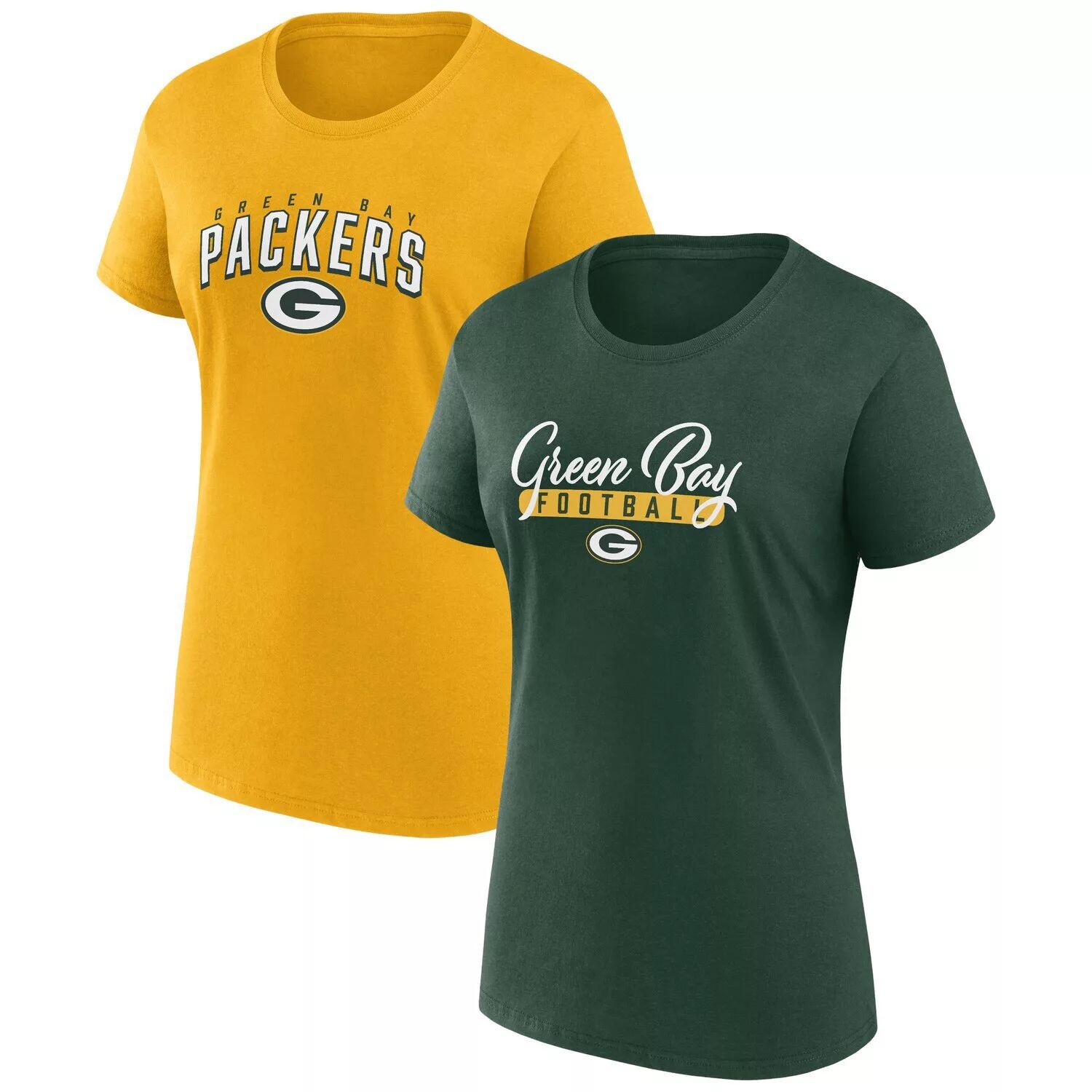 

Женский комбинированный комплект футболок для болельщиков Green Bay Packers Fanatics зеленого/золотого цвета с логотипом бренда Fanatics