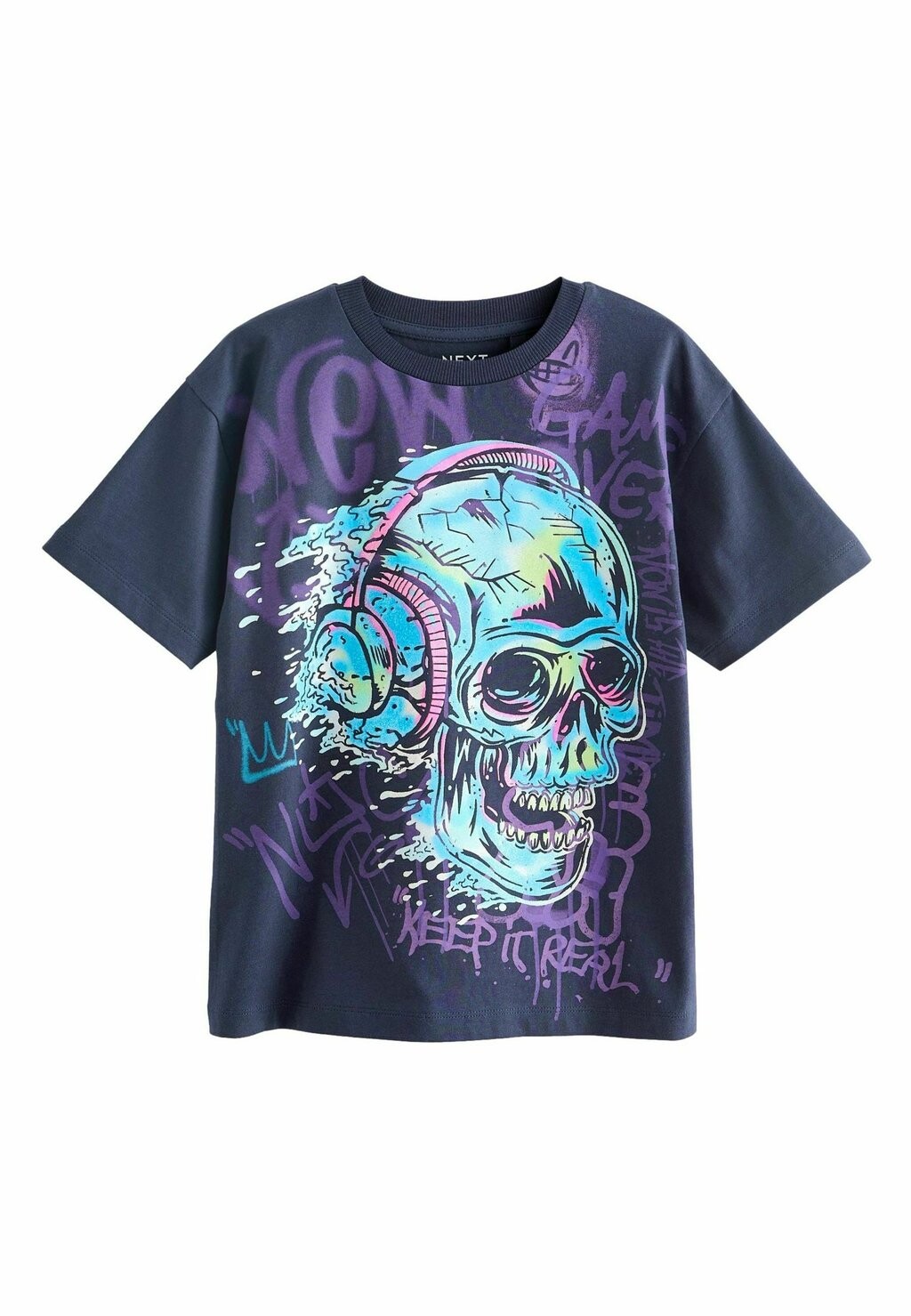 Футболка с принтом RELAXED FIT SHORT SLEEVE Next, цвет navy blue graffiti skull blue line skull shield decal graffiti car stickers styling bumper cover scratches sunscreen decoration kk13cm x10cm