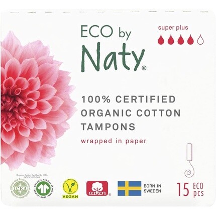 

Тампоны Eco от Naty Super Plus, 15 тампонов из 100% органического хлопка Eco By Naty