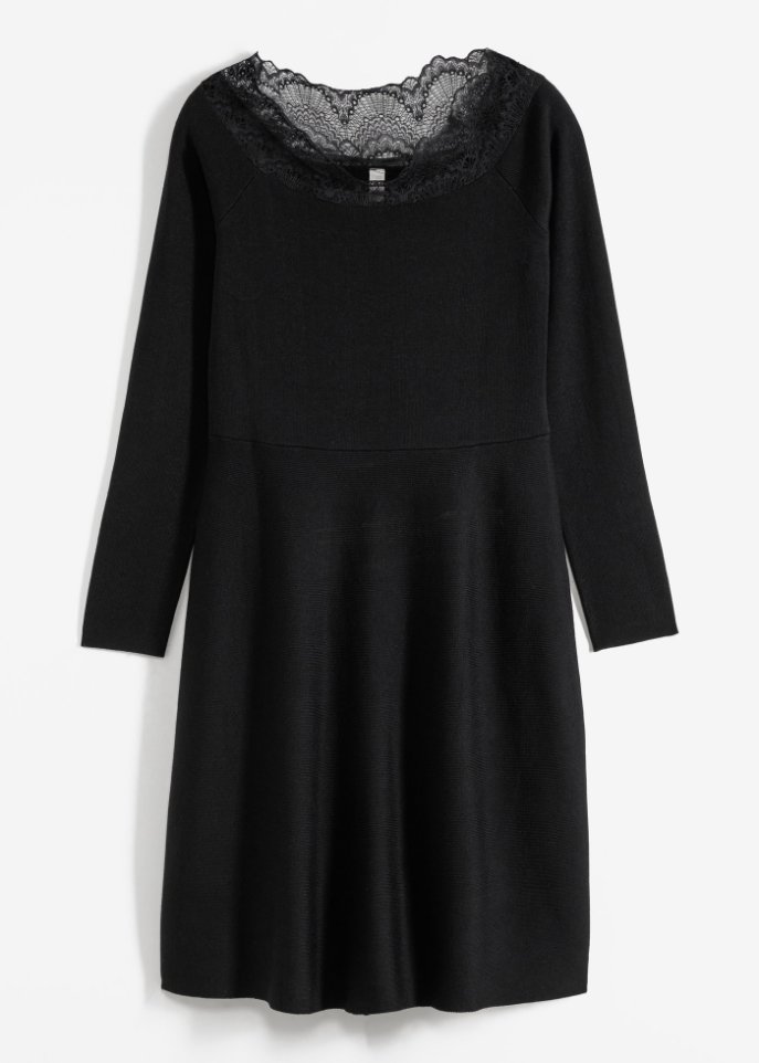 Вязаное платье с кружевом Bodyflirt Boutique, черный рубашка с кружевом bodyflirt boutique черный