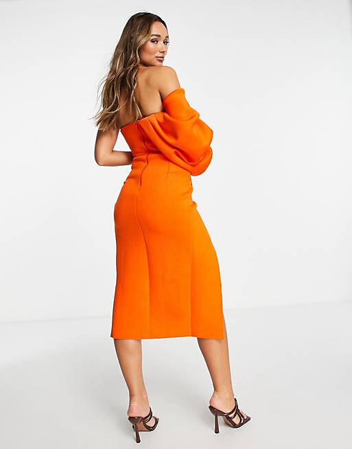 

Оранжевое пламя-футляр миди на одно плечо с защипами ASOS DESIGN, Оранжевый