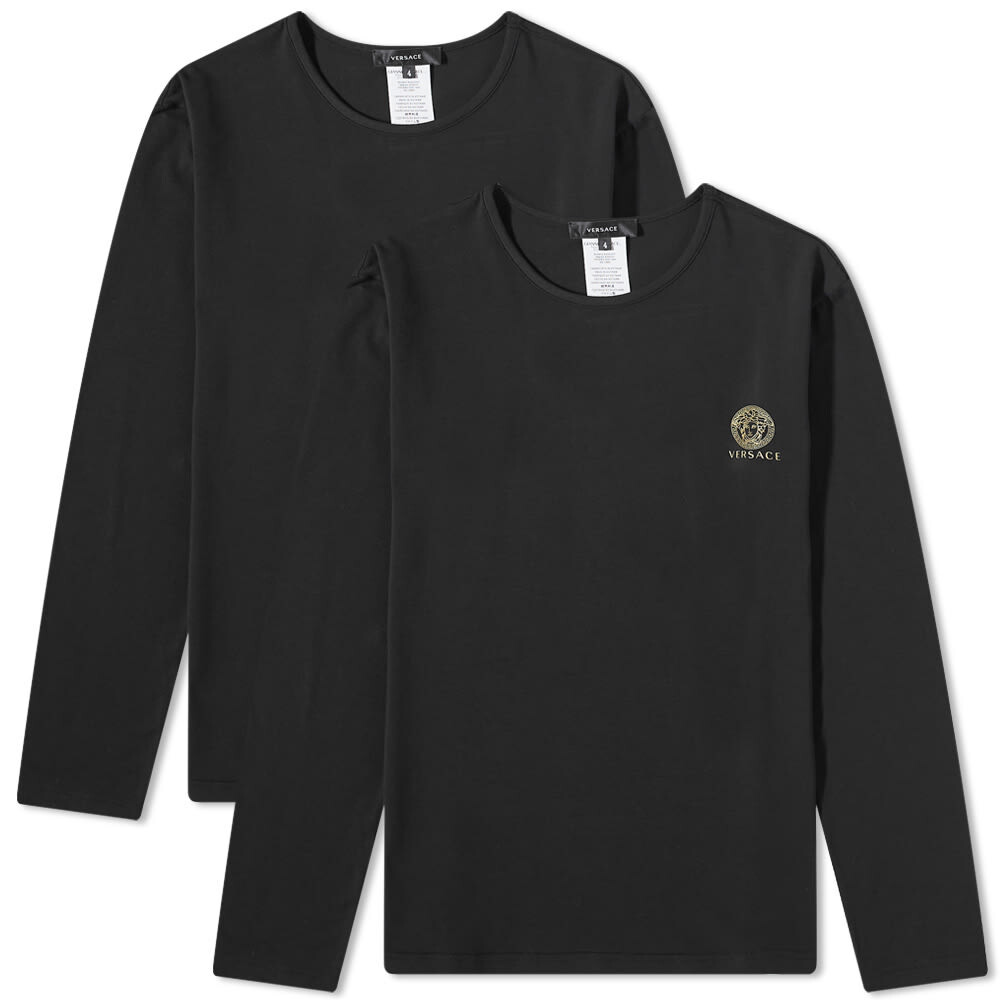 

Versace Хлопковая эластичная футболка с длинными рукавами и головой Медузы — набор из 2 штук, черный