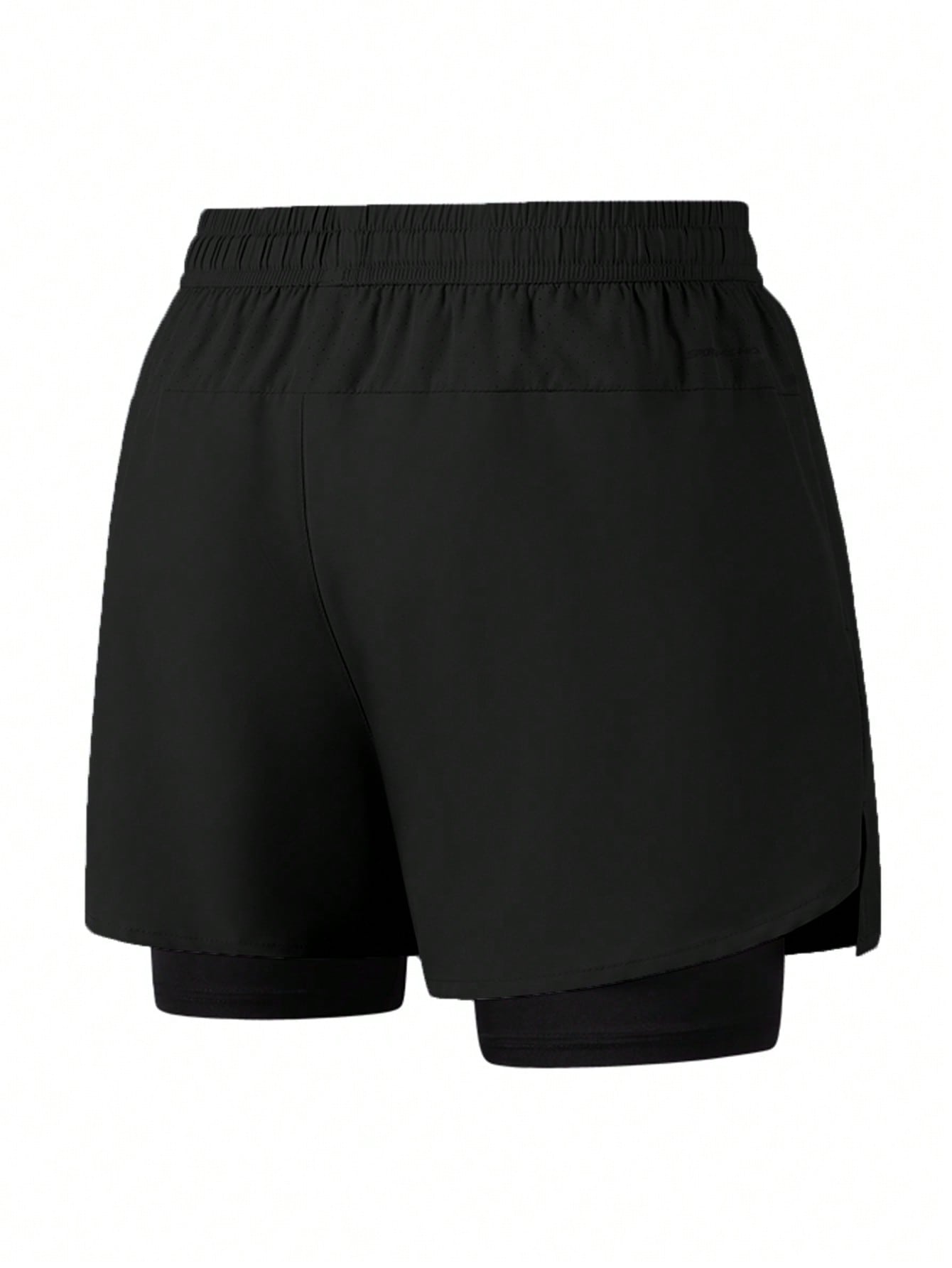 1 шт. Мужские быстросохнущие дышащие спортивные шорты из двух частей, черный фотографии
