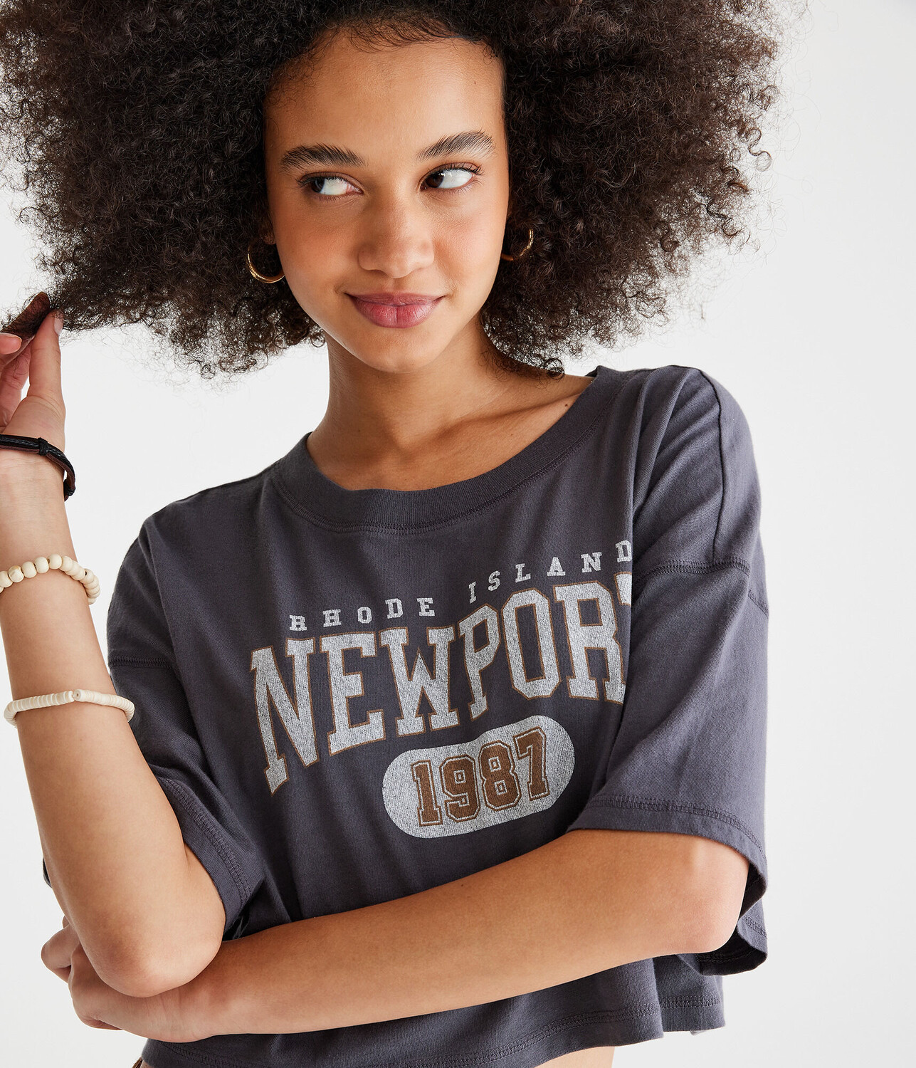 

Укороченная футболка с рисунком бойфренда Newport Aeropostale, серый