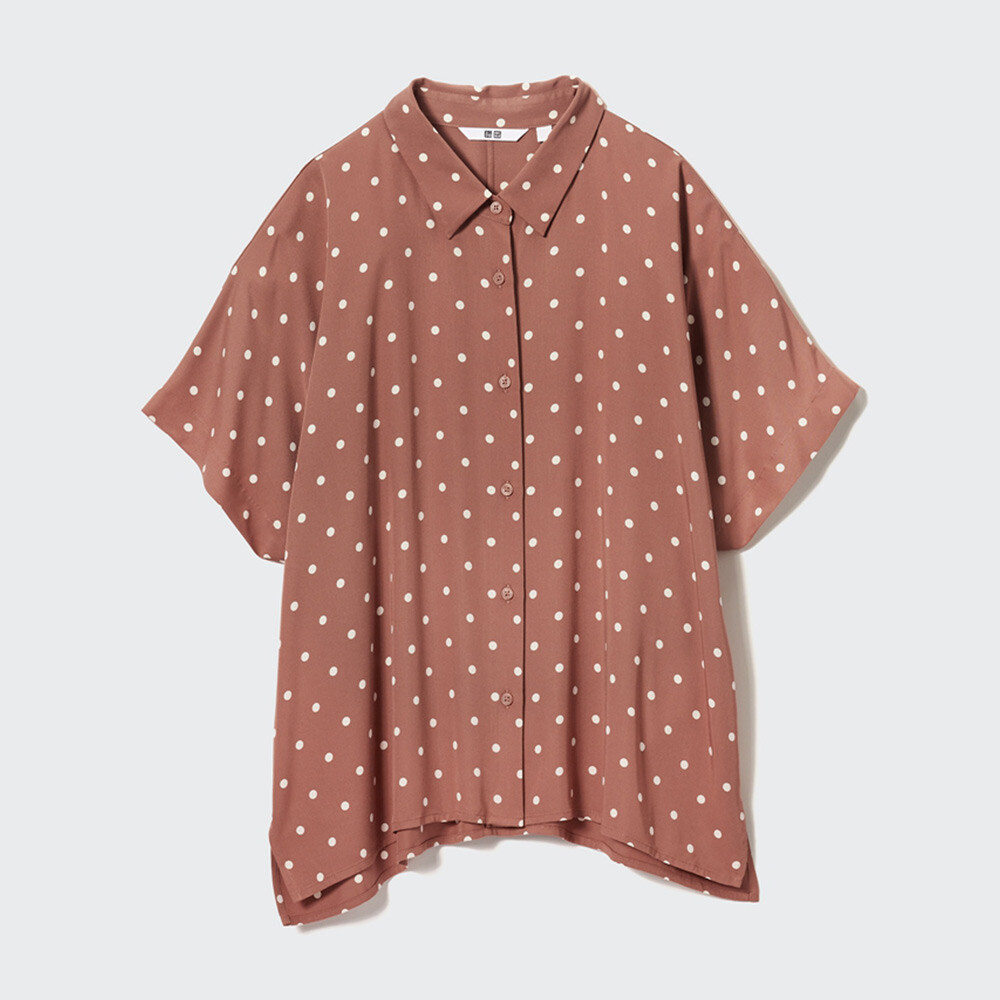 

Рубашка Uniqlo Women's Fancy Printed в горошек с короткими рукавами, светло-коричневый