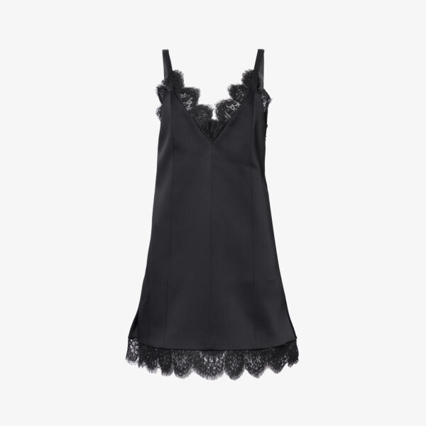 

Атласное платье мини bo с v-образным вырезом и кружевной отделкой Khaite, черный