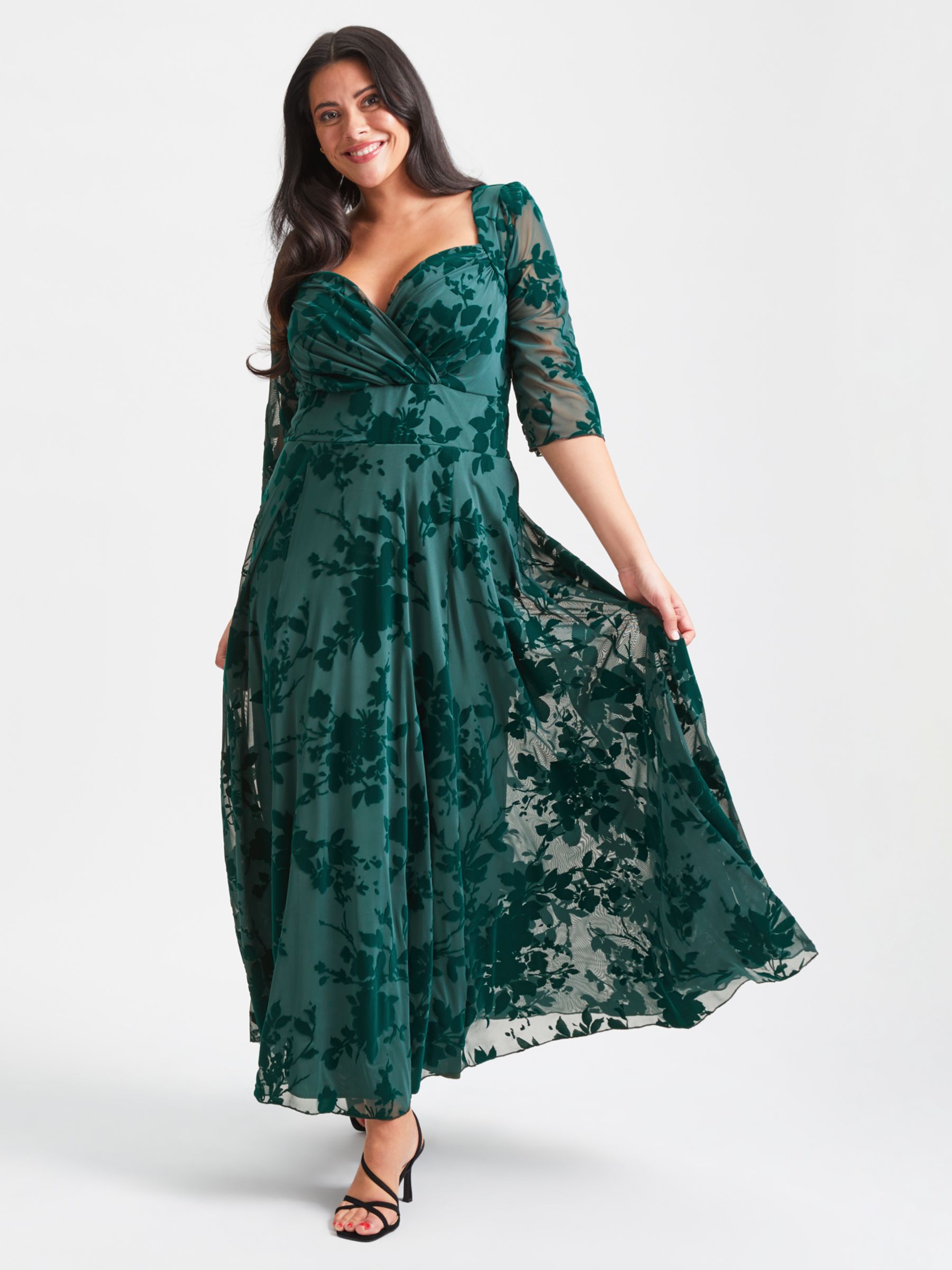 Платье макси Elizabeth Mesh Scarlett & Jo, темно-зеленый флок