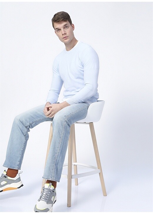 

Синий мужской свитер узкого кроя с круглым вырезом Polo Studıo X Fabrika