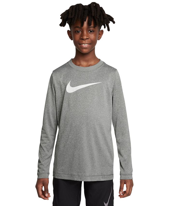 

Тренировочная футболка с длинными рукавами и логотипом Big Kids Dri-FIT Legend Nike, серый