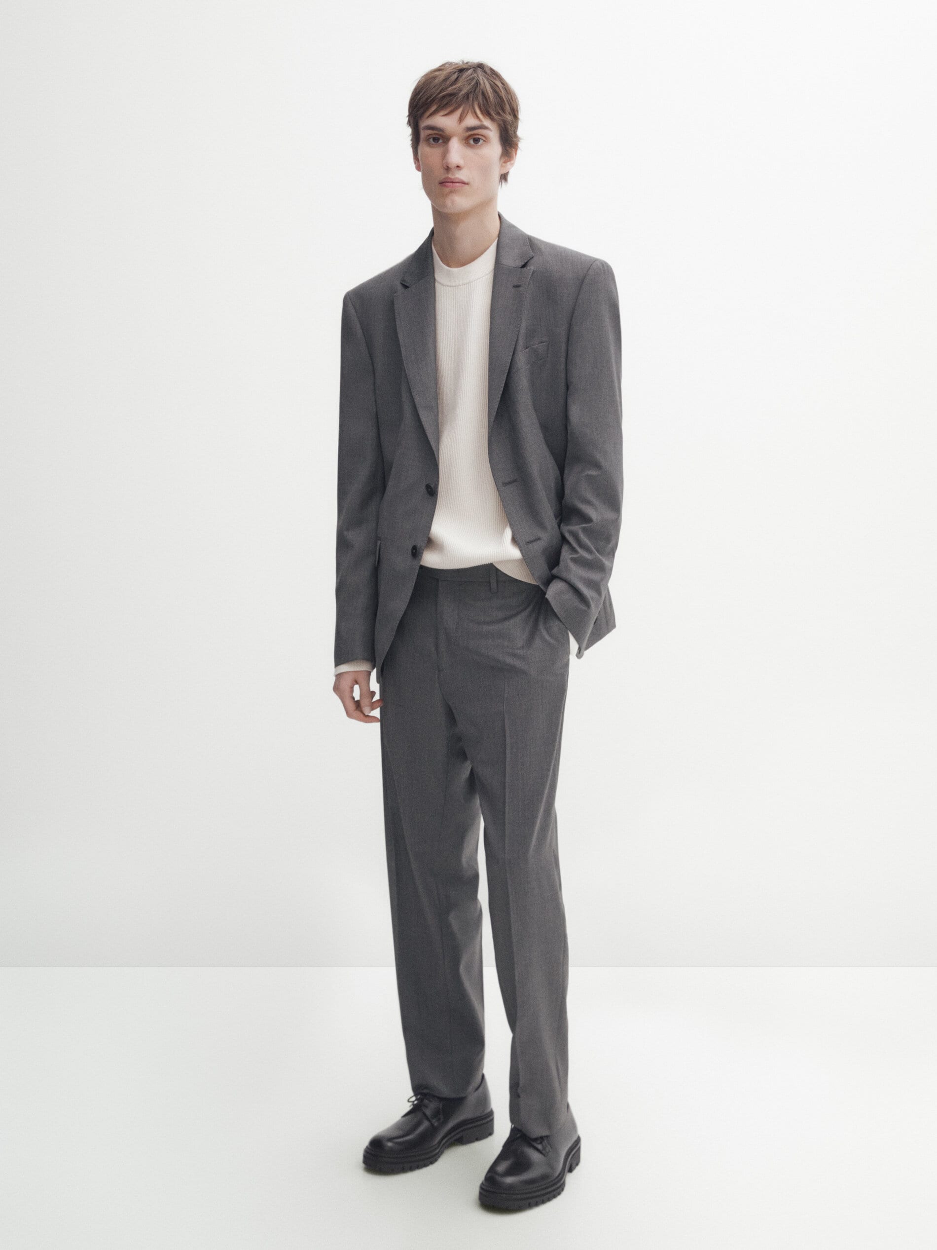 Костюмные брюки из серого твила Massimo Dutti, серый